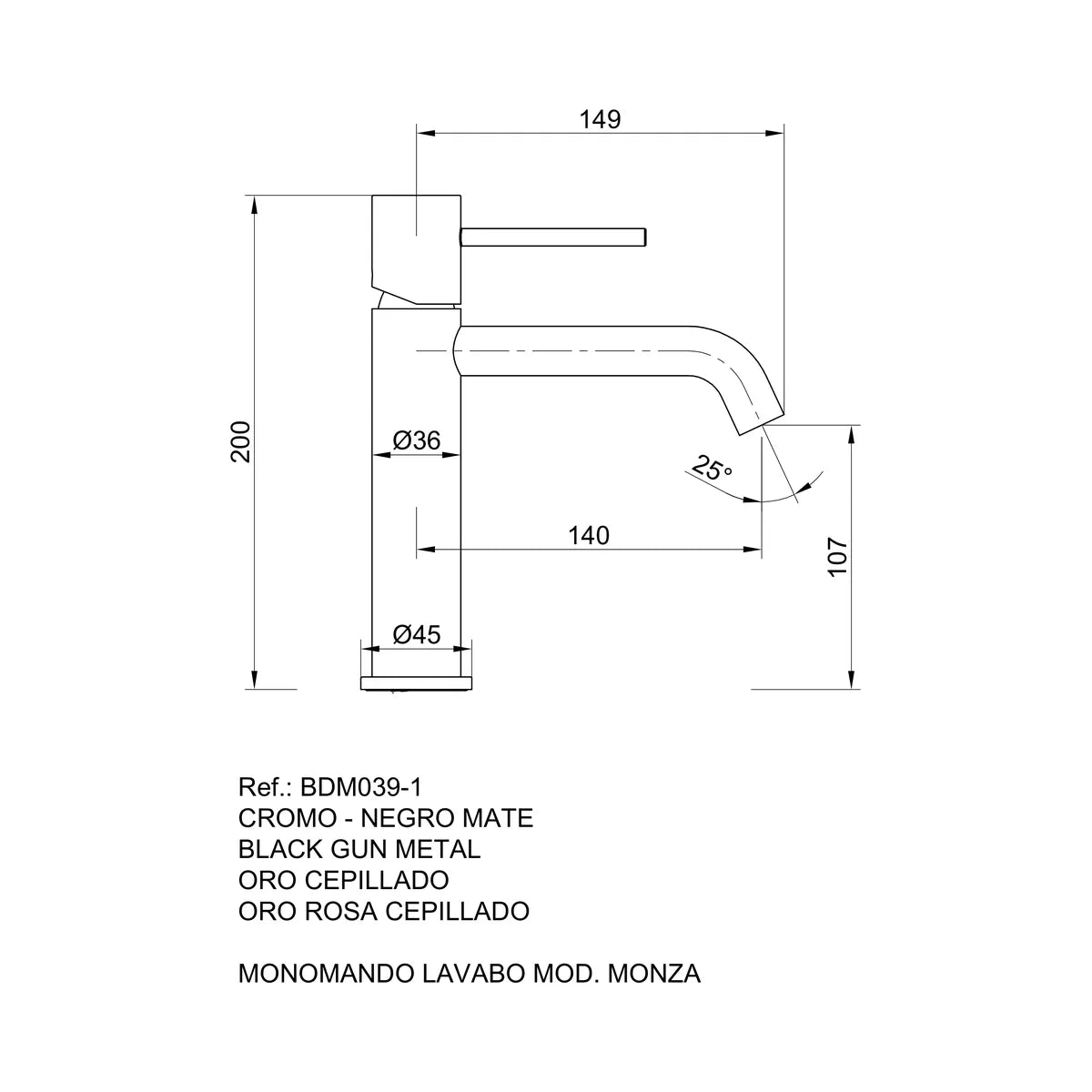 Monomando lavabo Monza níquel cepillado Imex | Merkimarket - croquis_p0 - Imex