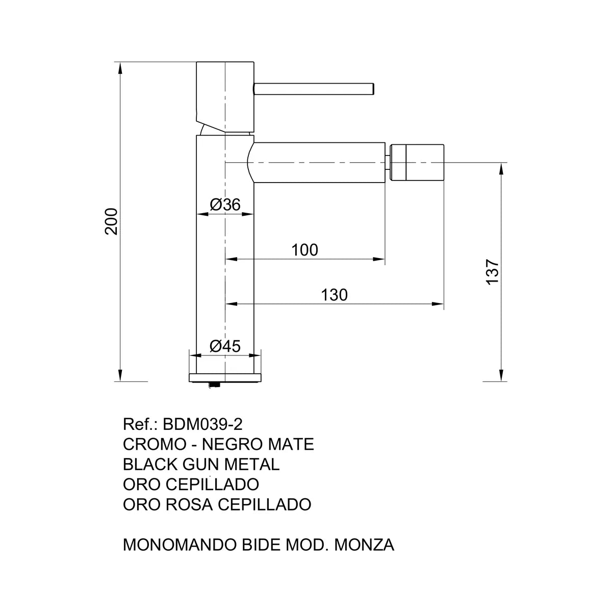 Monomando bidé Monza níquel cepillado Imex | Merkimarket - croquis_p0 - Imex
