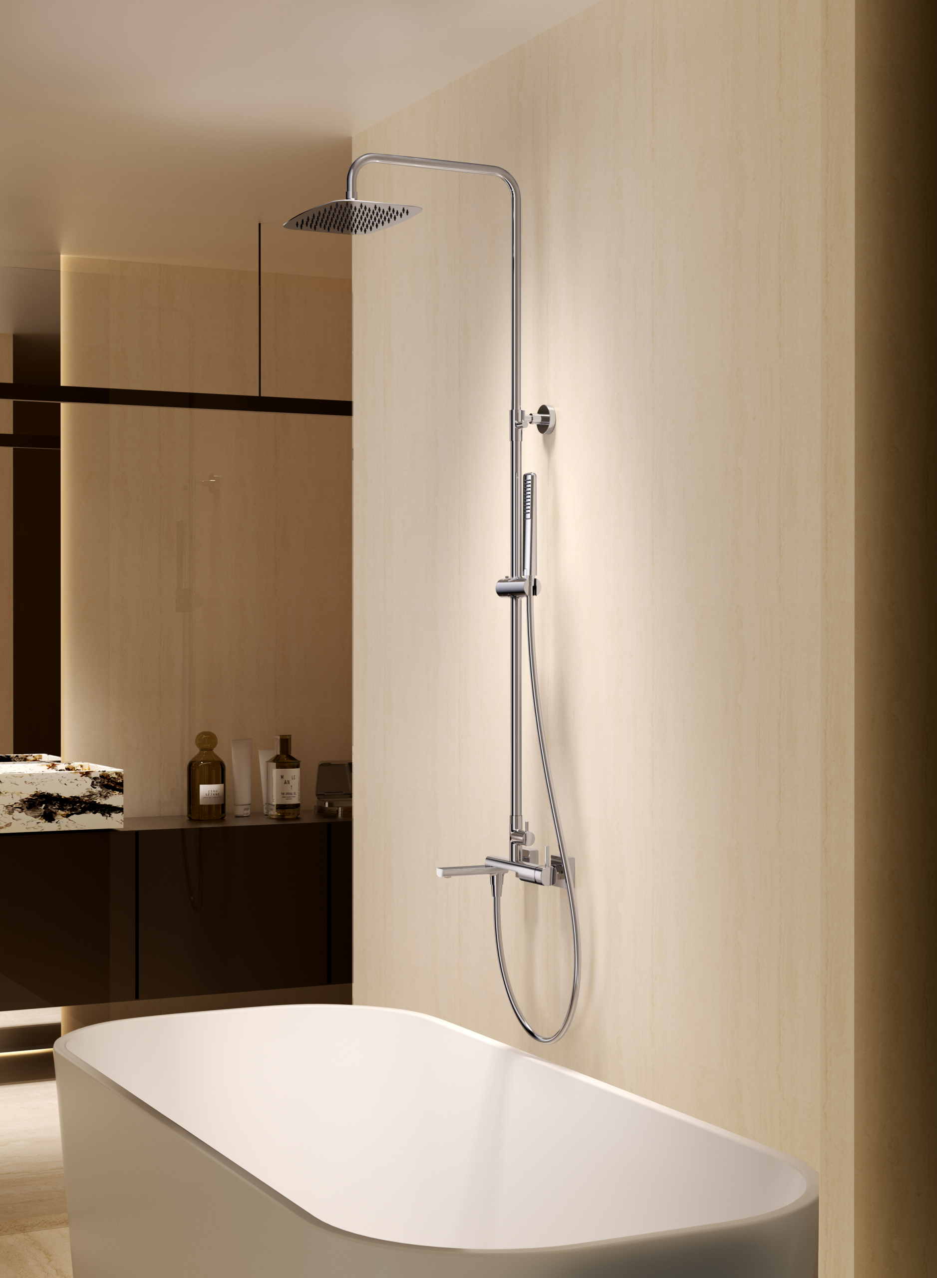 Conjunto Bañera Monomando Toscana Imex Oro rosa cepillado en ambiente