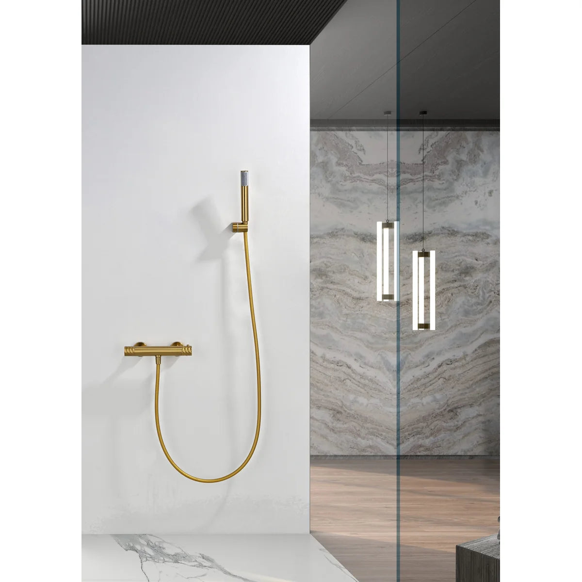 Kit Ducha Termostático Bless Oro Cepillado Imex Oro cepillado en ambiente