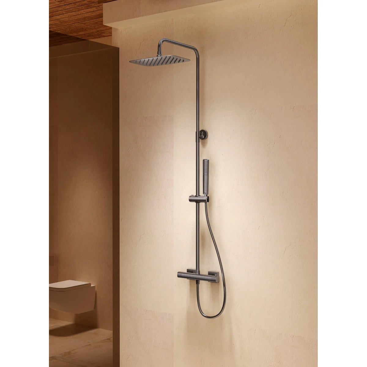 Conjunto Ducha Termostático Firenze Imex Oro rosa cepillado en ambiente