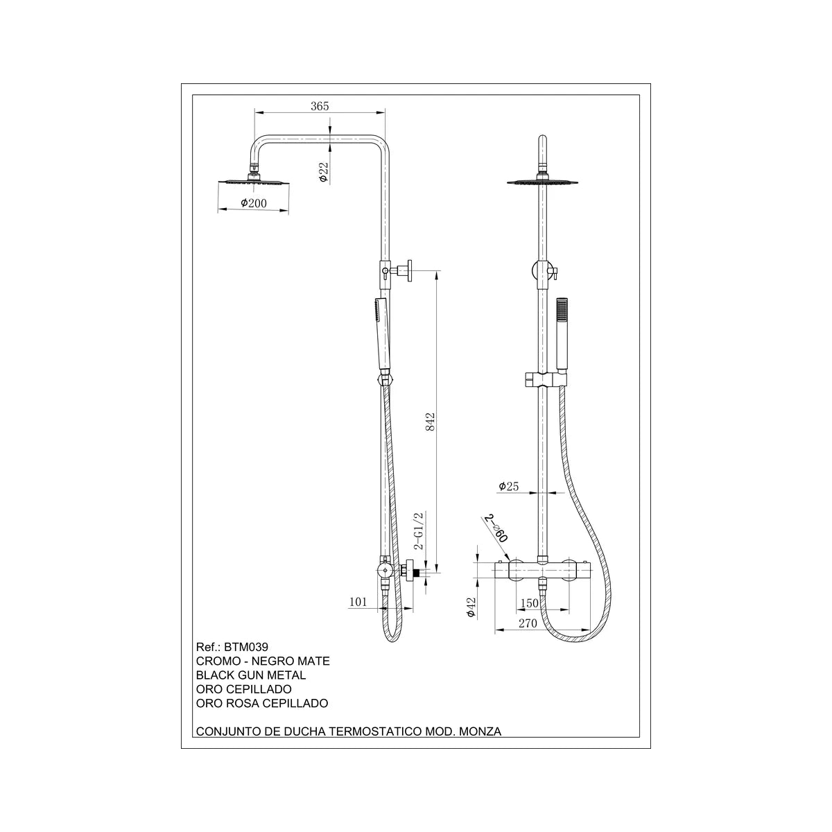 Conjunto Ducha Termostático Imex Monza Níquel Cepillado - croquis_p0 - Imex