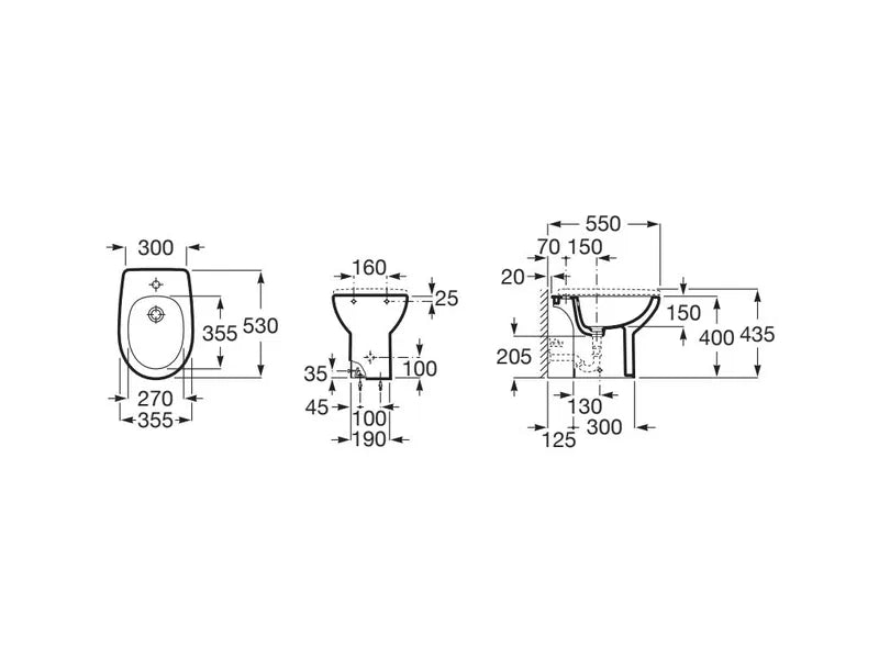 Bidé de porcelana blanca completo con juego de fijación incluido Victoria de Roca