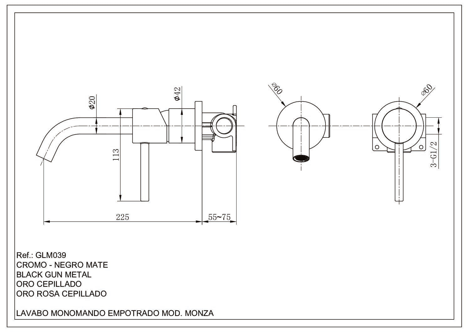 Concealed single lever basin faucet recessed without access box in brass with Black Gun Metal finish Monza by Imex