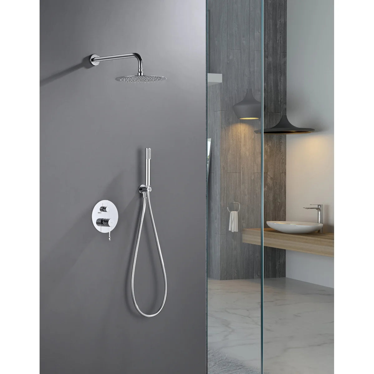 Conjunto Ducha Monomando Empotrado Bless Imex Oro rosa cepillado en ambiente