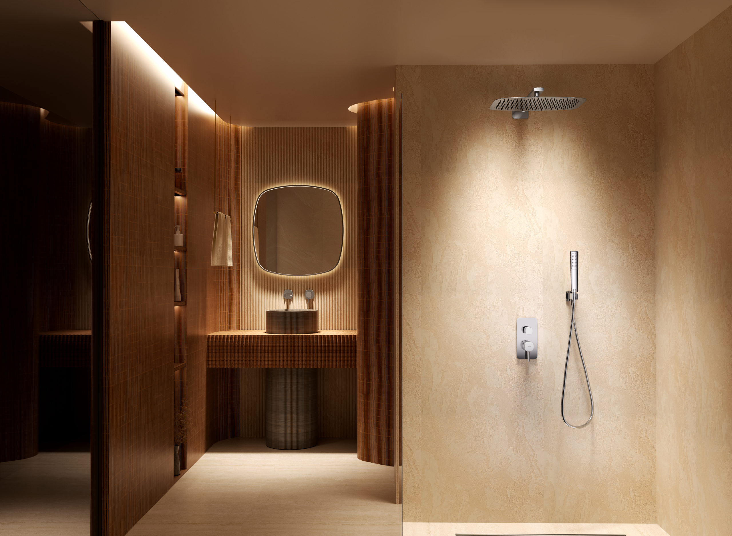 Conjunto Ducha Monomando Empotrado Toscana Imex Oro rosa cepillado en ambiente