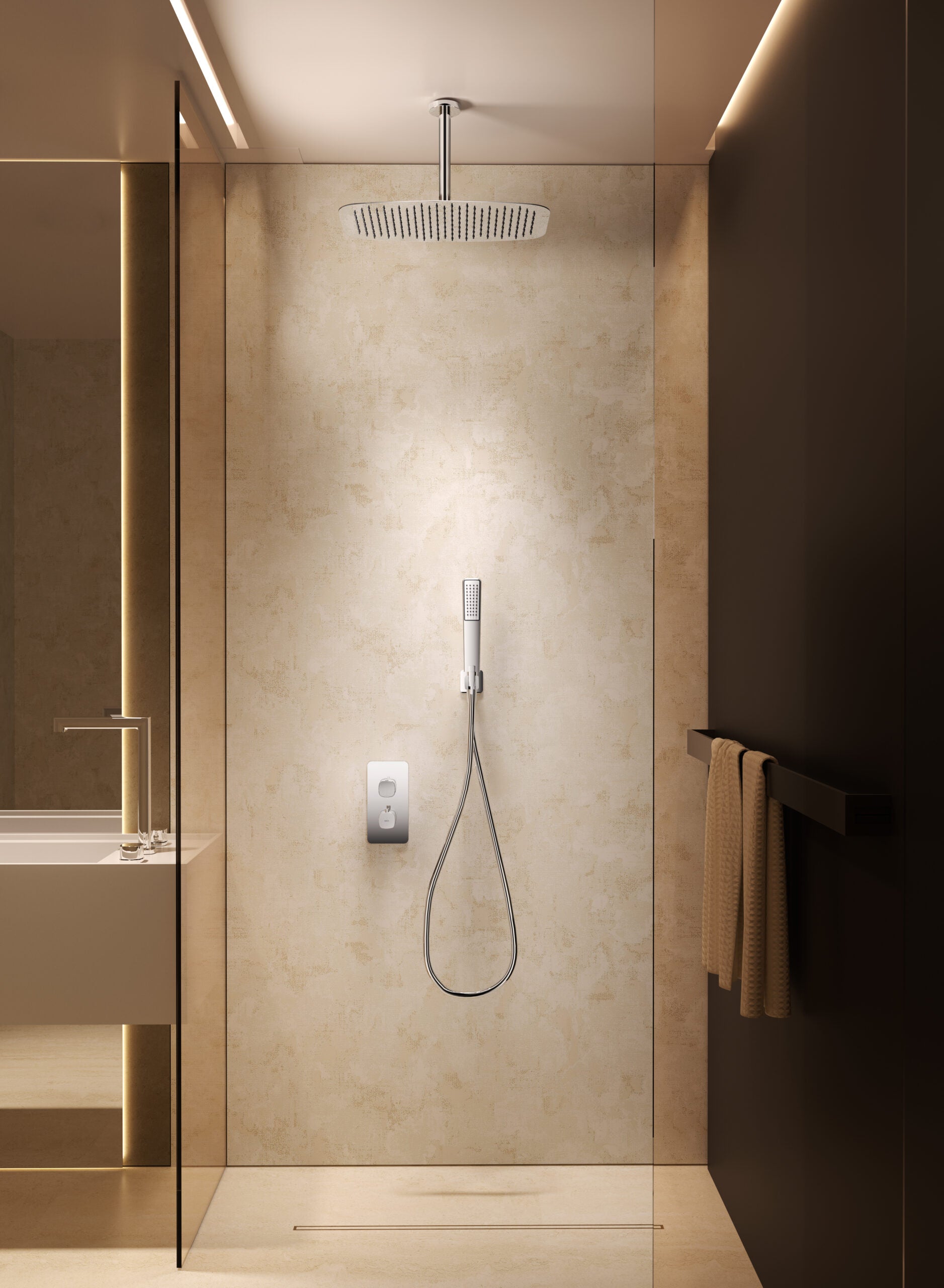 Conjunto Ducha Termostático Empotrado Arezzo Imex Oro rosa cepillado en ambiente
