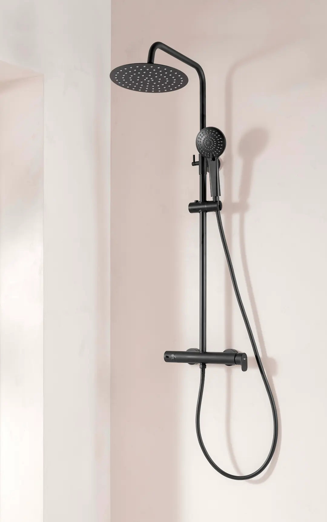 Columna de Ducha Mixer Tap Regulable en Altura para Pared con Rociador Circular Vega 31x97cm Negro Mate Roca