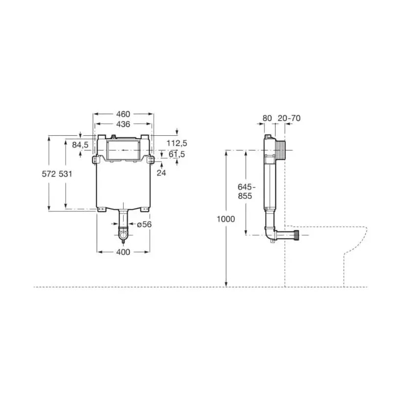 ROCA BEYOND Pack de WC suspendu Rimless 58 cm de profondeur, sortie duale, siège amorti, réservoir et plaque de commande