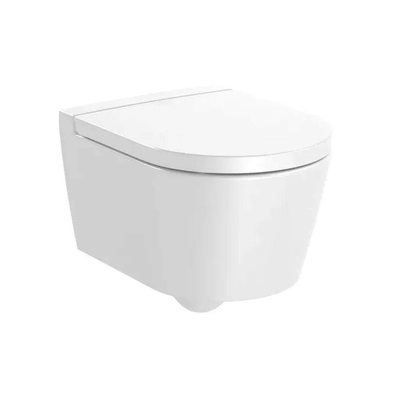 Roca Round Paquete de vaso sanitário suspenso Rimless 48 cm de profundidade, saída horizontal com tampa e caixa de descarga