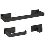 Accessoires de salle de bains adhésifs au design carré en noir mat incluent porte serviette 40 cm extérieur 35 cm intérieur porte rouleaux et crochet série de Valaz