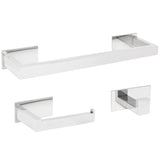 Accessoires de salle de bains adhésifs sans perçage chromé carrés Porte serviettes 40 cm Porte papier toilette Crochets de Valaz