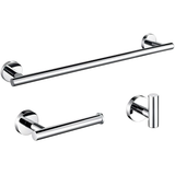 Ensemble 3 pièces salle de bain Valaz : porte-serviettes 40 cm, porte-rouleau et patère en acier inoxydable chromé