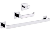 Accesorios de baño cuadrados en cromo con toallero y percha y portarollos de Valaz