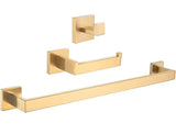 Accesorios de baño cuadrados en dorado cepillado toallero 2 perchas portarollos de Valaz
