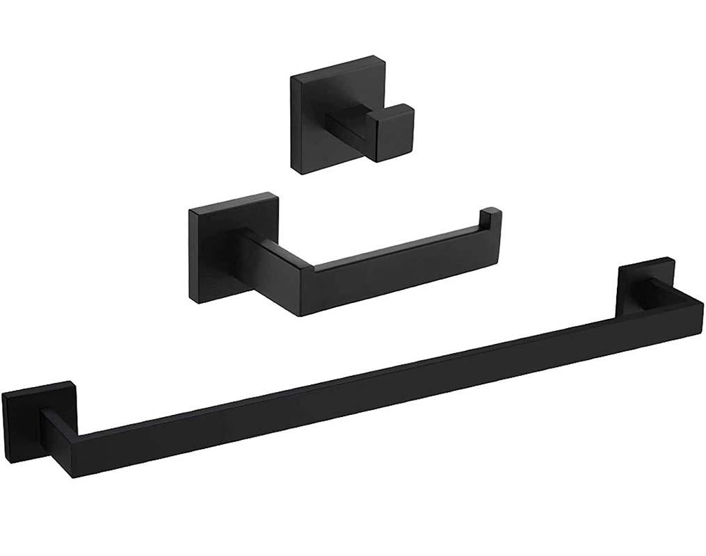 Accesorios de baño cuadrados negro mate con toallero portarollos y percha de Valaz 0