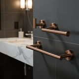 Bathroom accessories matte rose gold details with PVD protection towel rail 40 cm toilet roll holder 3 hangers <serie> by Valaz