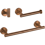 Bathroom accessories in matte rose gold with PVD protection round towel rail 40 cm toilet paper holder and 2 hooks <serie> by Valaz