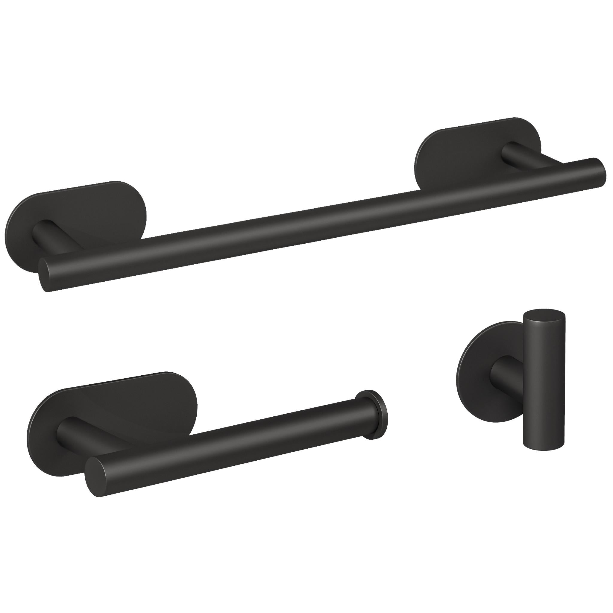 Accesorios de baño negro mate con montaje adhesivo sin taladro Toallero 40 cm Portarollos Percha de Valaz 0