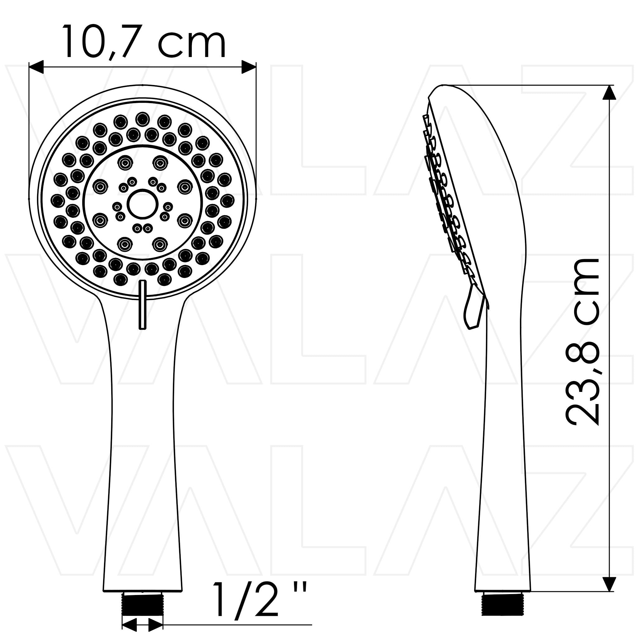 Alcachofa de mano ancha redonda cromada de Valaz 1