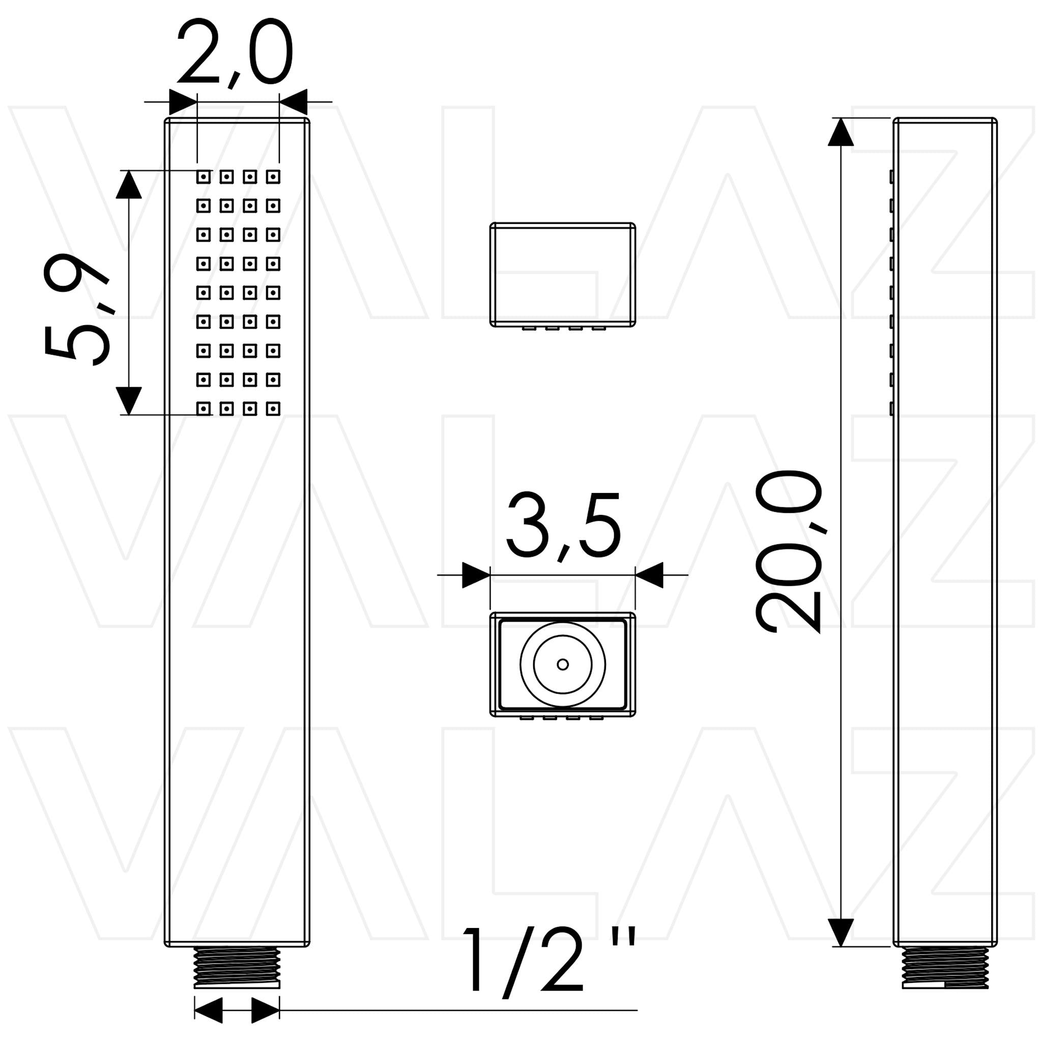 Alcachofa de mano diseño cuadrado cromado latón rosca 1/2 rociado lluvia compatible con soportes de Valaz 1