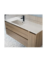 Lavabo integral cerámico seno desplazado blanco brillante con rebosadero ECO de Aquore