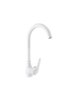 Single-lever sink faucet made with a high brass spout and a white DUNES finish by Aquore