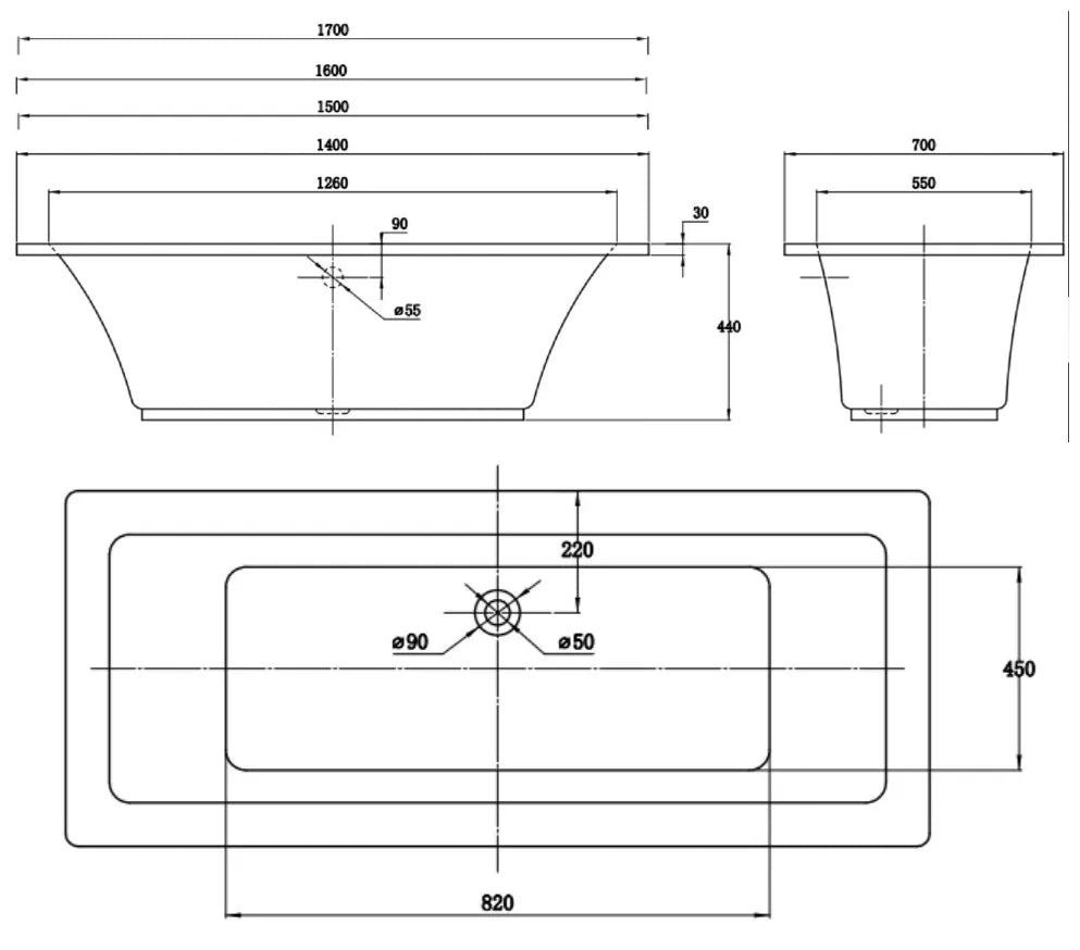 Bañera acrílica blanca encastrable de diseño clásico Ártico de Aquore 1