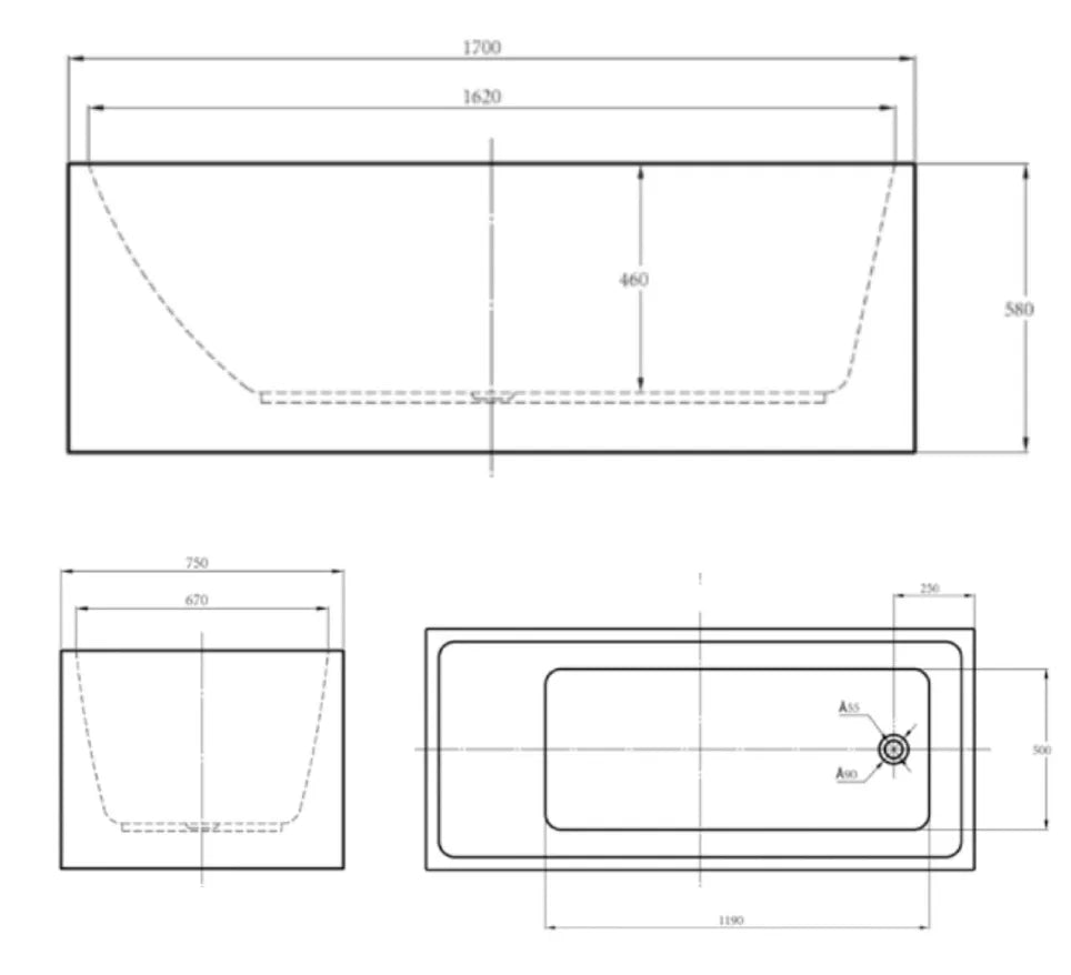 Bañera exenta acrílica blanca de diseño moderno con válvula de desagüe cromada Atlántico de Aquore  7