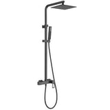 Barre de douche monocommande carrée réglable 120 cm pomme de douche de 20 cm avec manette creuse noir mat Cabrera de Valaz