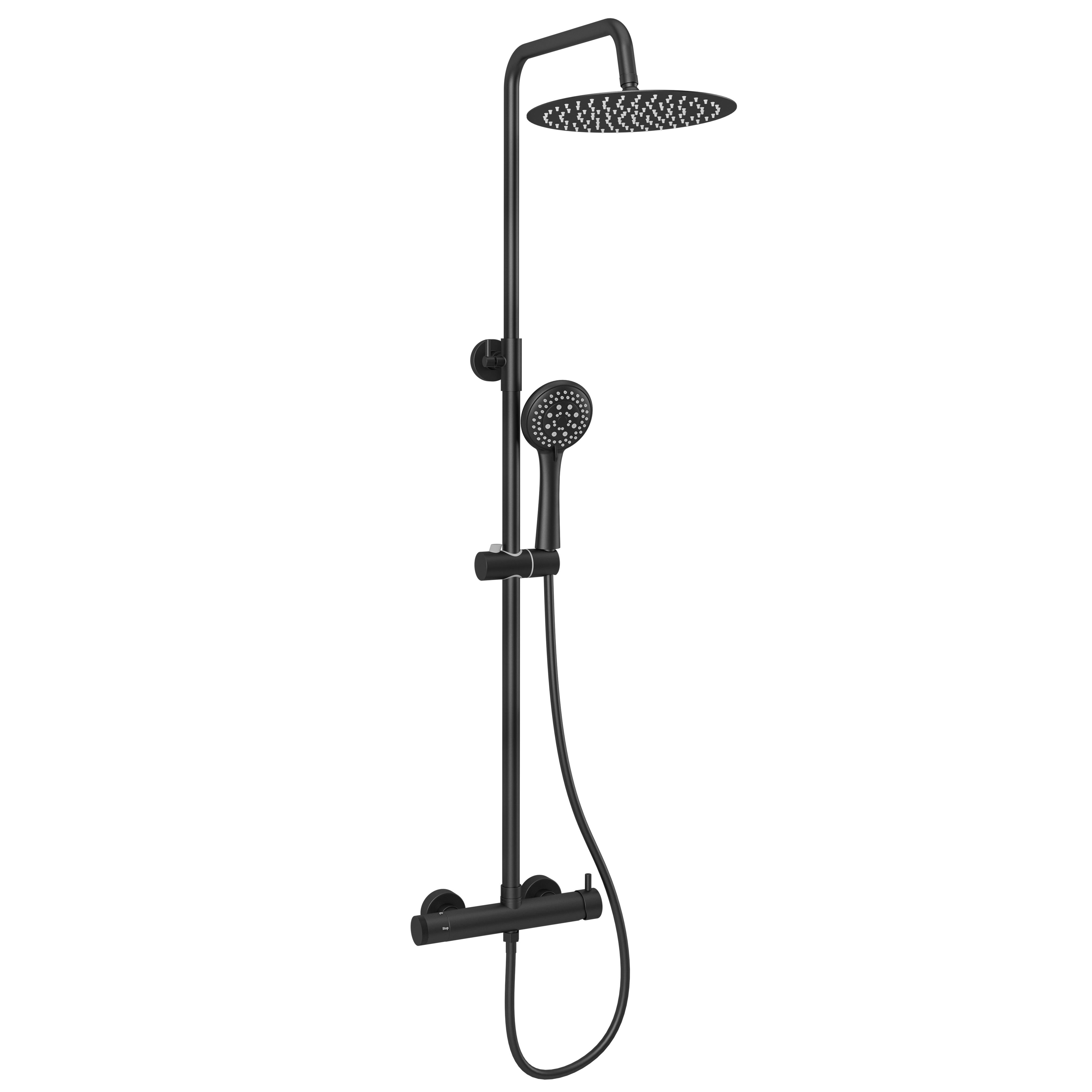Barra de ducha monomando redonda negro mate 80 a 120 cm Jabalón de Valaz 0