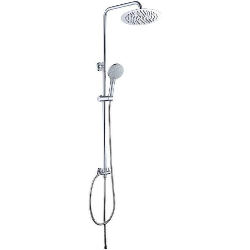 barra de ducha redonda cromada altura 92 a 122 cm con rociador 20 cm y brazo 350 mm de Valaz 0