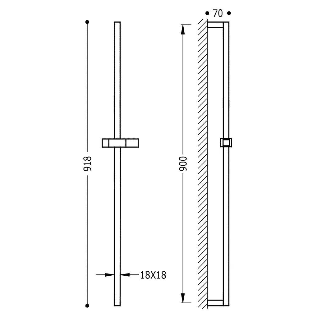 Barra deslizante de ducha de latón con acabado cromado y soporte orientable Cuadro Slim TRES 1