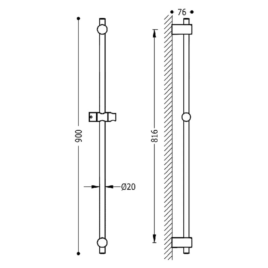 Barra deslizante para ducha con fijaciones de altura regulable de 90 cm Complementos Tres 1