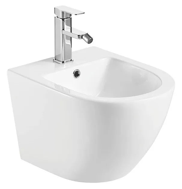 Bidé suspendido de porcelana color blanco brillo minimalista sin grifería ni desagüe BTW Génova de Aquore 0