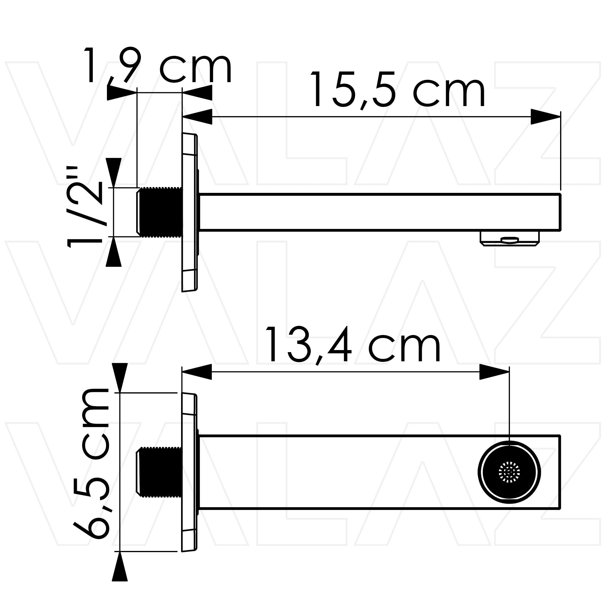 Caño cuadrado 15cm cromado con rosca 1/2 de Valaz 1