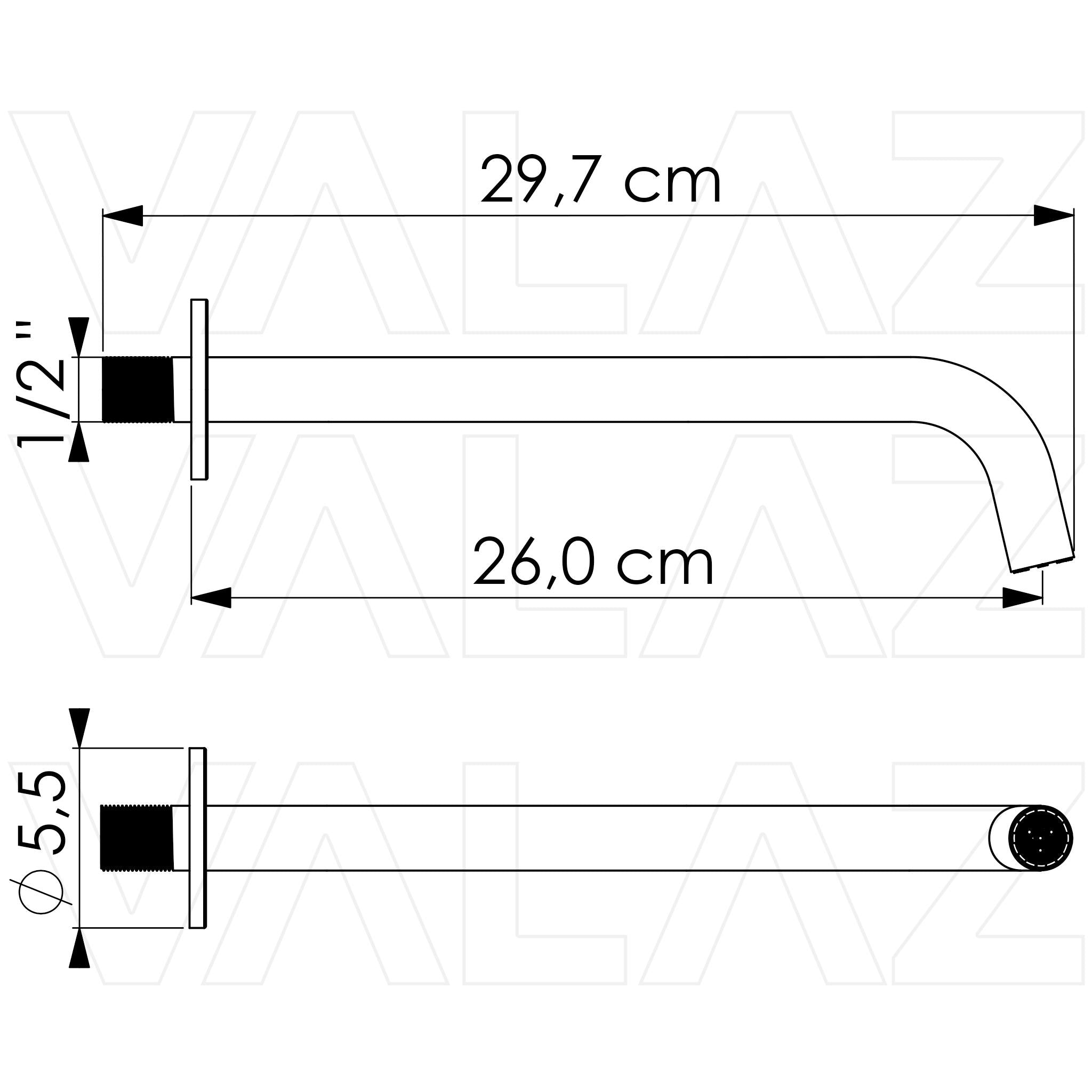 Caño de diseño minimalista en acero cepillado de 26 cm para baños y cocinas modernas de Valaz 1