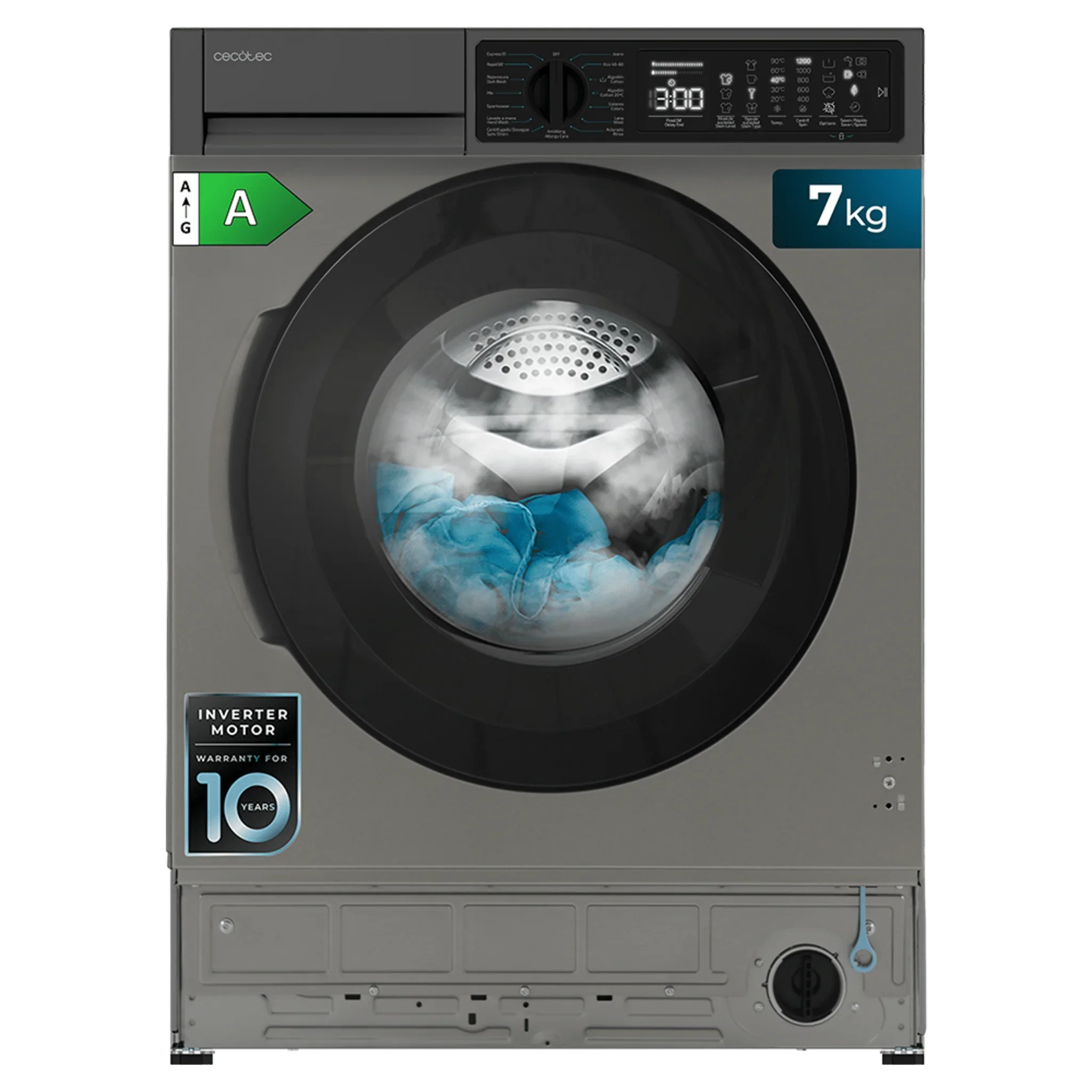 CECOTEC 00129 Máquina de Lavar Integrada Bolero DressCode 750 BI Inverter Inox 7kg 1200rpm 15 Programas Motor Inverter Plus SteamMax