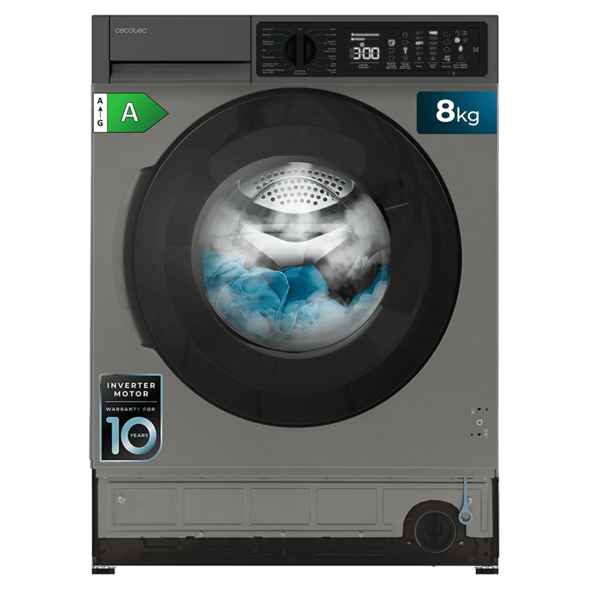 Integrable Bolero DressCode 850 BI Inverter Washing Machine with 8 kg Capacity, 1400 rpm, Inverter Plus Motor, and 15 Programs from Cecotec