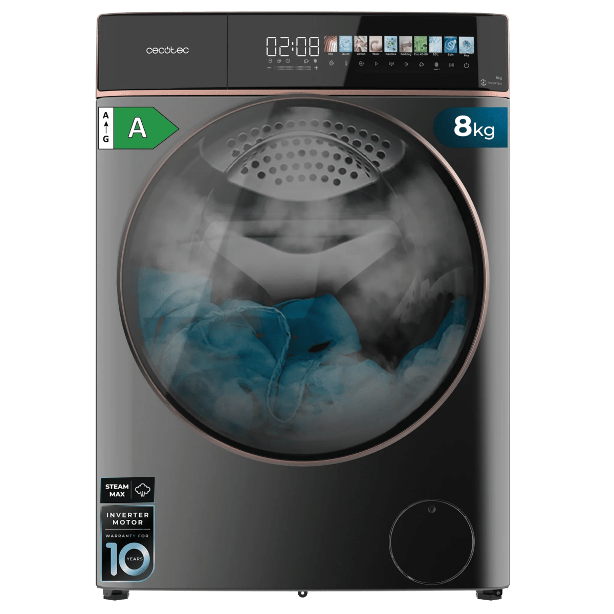 CECOTEC 00153 Lavadora Bolero DressCode 8900 Inverter 8kg 1400rpm Pantalla FullColor SteamMax Clase A Alta Eficiencia