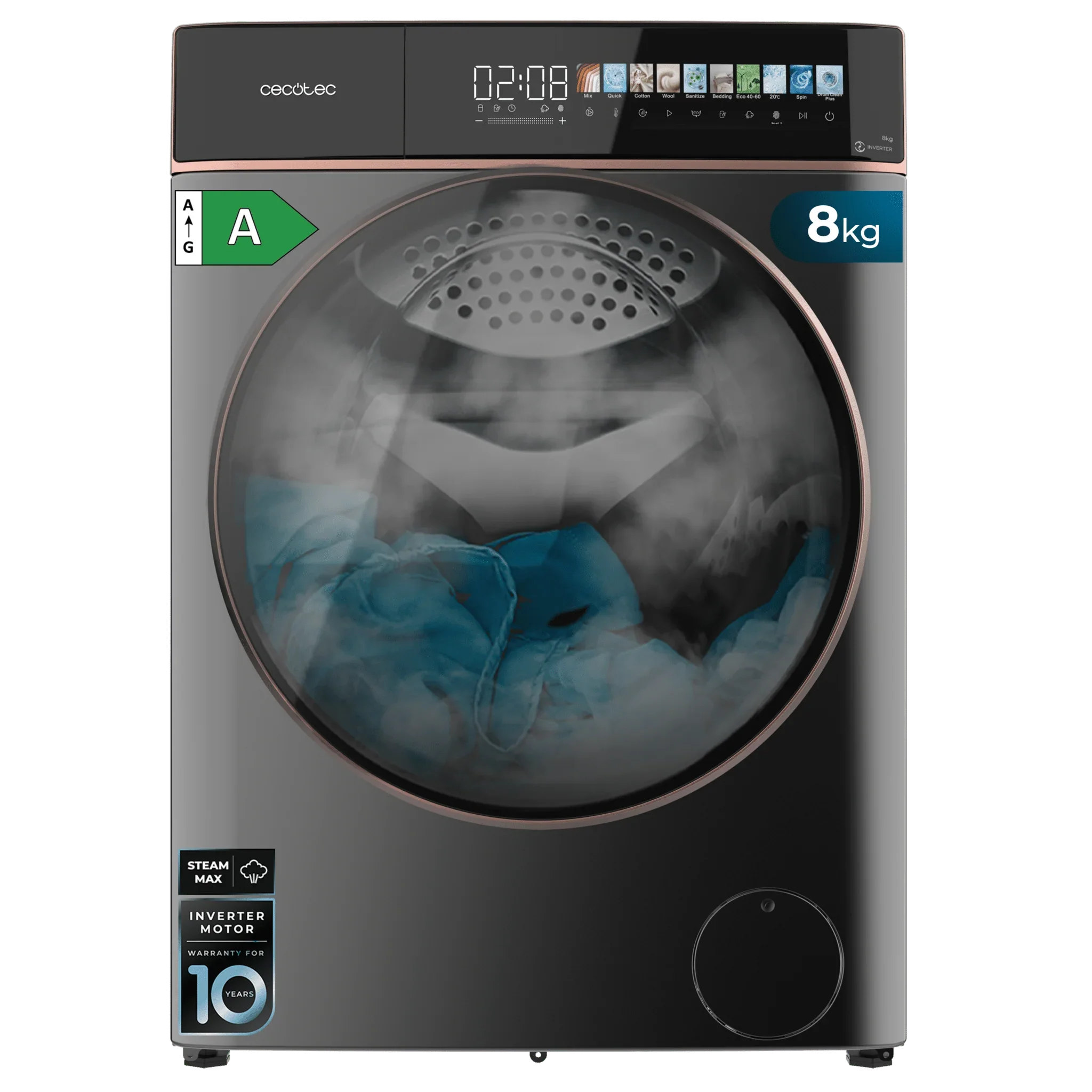 CECOTEC 00153 Lavadora Bolero DressCode 8900 Inverter 8kg 1400rpm Pantalla FullColor SteamMax Clase A Alta Eficiencia