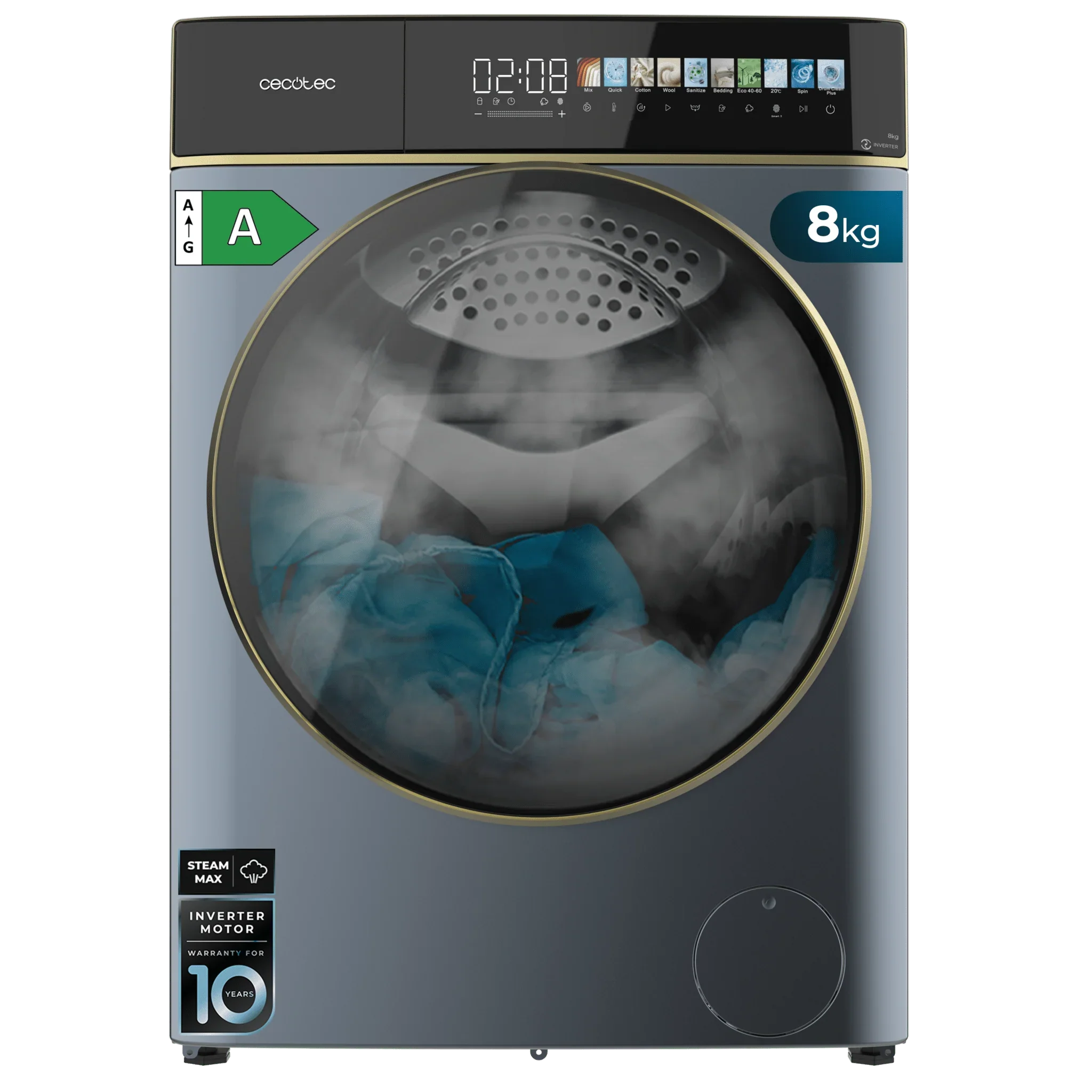 CECOTEC 00154 Máquina de Lavar Bolero DressCode 8900 Ice Blue 8kg 1400rpm Ecrã FullColor 11 programas e tecnologia Inverter Plus
