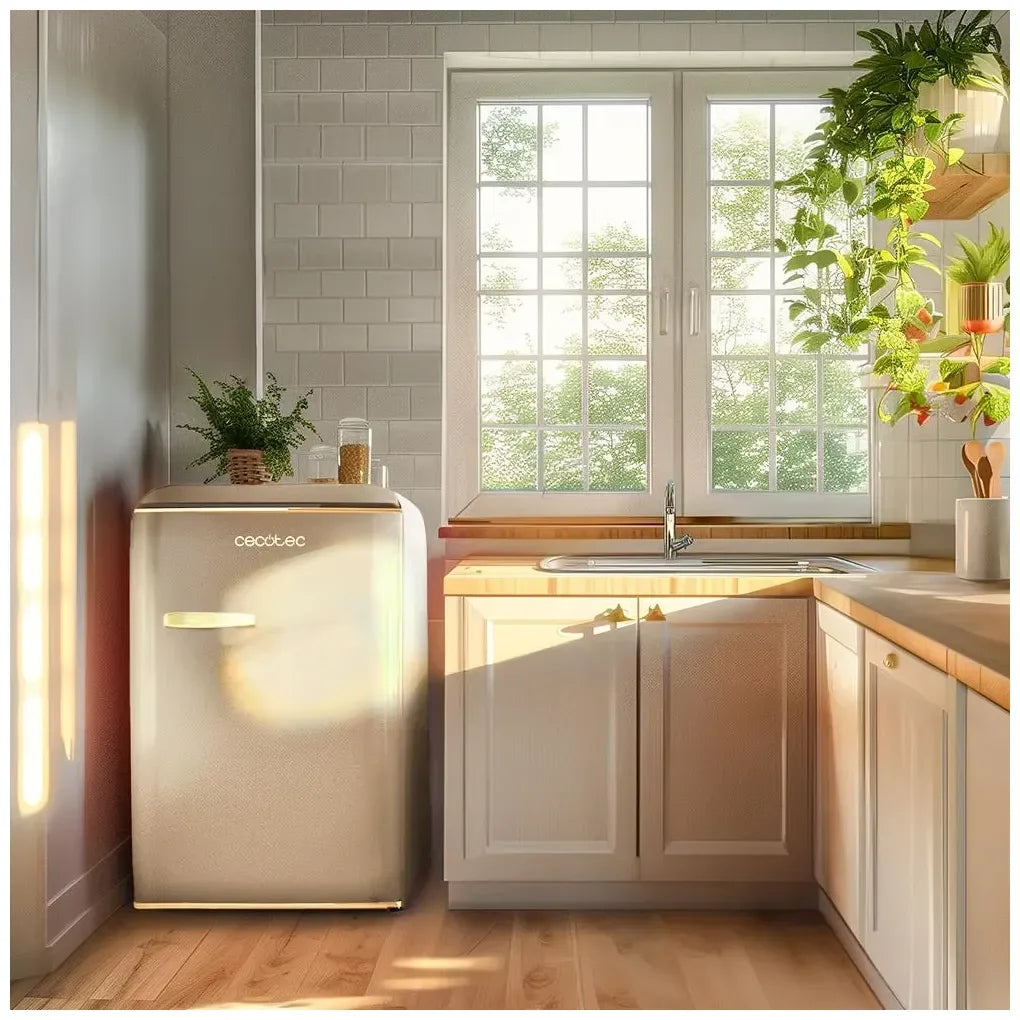 cecotec_02747_mini_frigorífico_retro_110l_beige_con_icebox_y_tirador_gold__clase_e_5