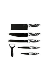 Pack de seis cuchillos suizos profesionales color blanco y negro hechos de acero inoxidable swiss chef de Cecotec