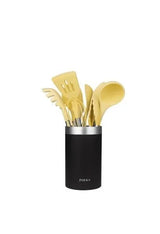 Pack de 9 utensilios de cocina de silicona amarilla y mango de acero con detalle negro polka experience vulcano de Cecotec