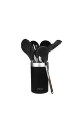 Pack de 9 utensilios de cocina de silicona negra y con mango de acero con detalle marrón polka excellence force de Cecotec