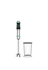 Batidora de mano con cuchillas de 4 hojas con vaso incluido en color negro y plateado power titanblack 1200 de Cecotec