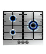 Placa de gas Bolero Squad G 3200F acero inoxidable 3 fuegos 6250W encendido eléctrico y quemador WOK triple corona de Cecotec