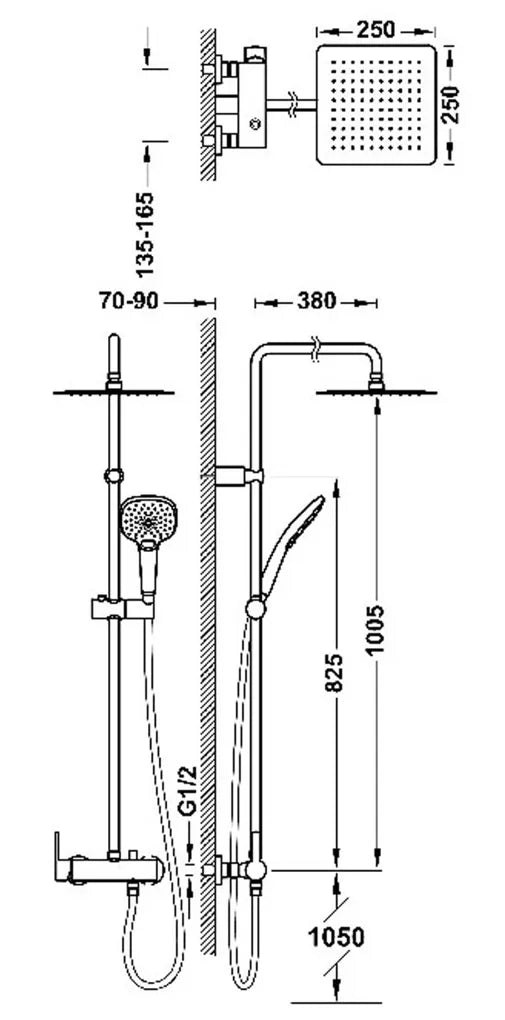 Columna de ducha con grifo monomando de instalación empotrada LEX-ALP Tres 1