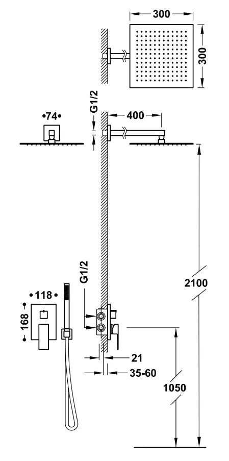 Columna de ducha con grifo monomando para empotrar de latón con acabado cromado Rapid-Box TRES 1
